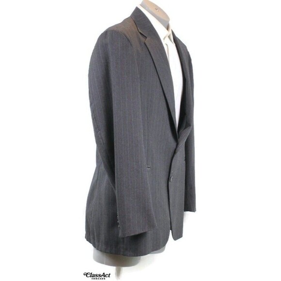 Greystone LTD Men's 2 Pc Suit Gray Striped 2 Btn 44L Pleated Fronts 38" Waist - Picture 4 of 9